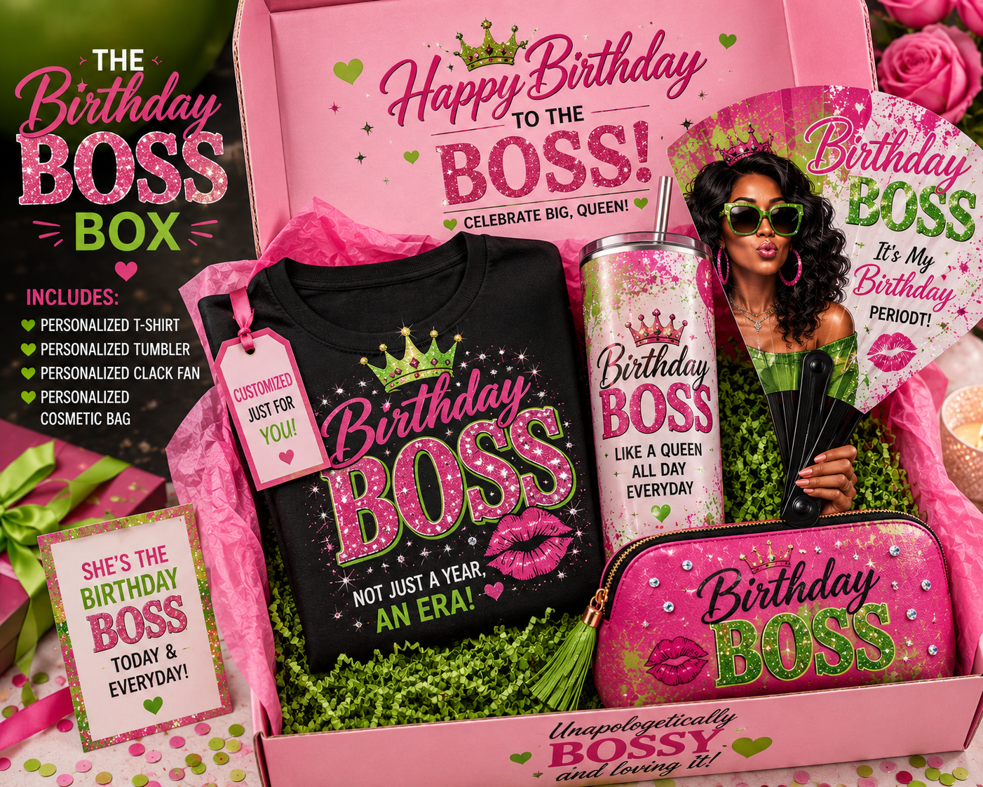 The Birthday Boss Ultimate Box- Personalized Birthday Gift Set | Birthday Queen Box | Custom Birthday Bundle