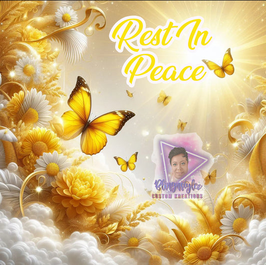 Yellow Butterflies Rest in Peace Memorial PNG, Digital File