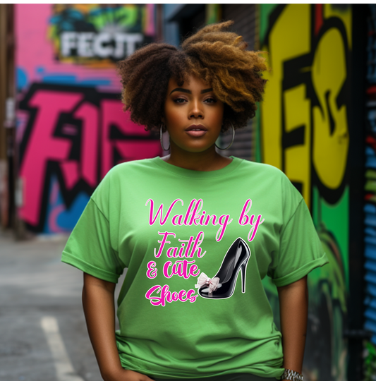 Walking by Faith & cute shoes T-shirt